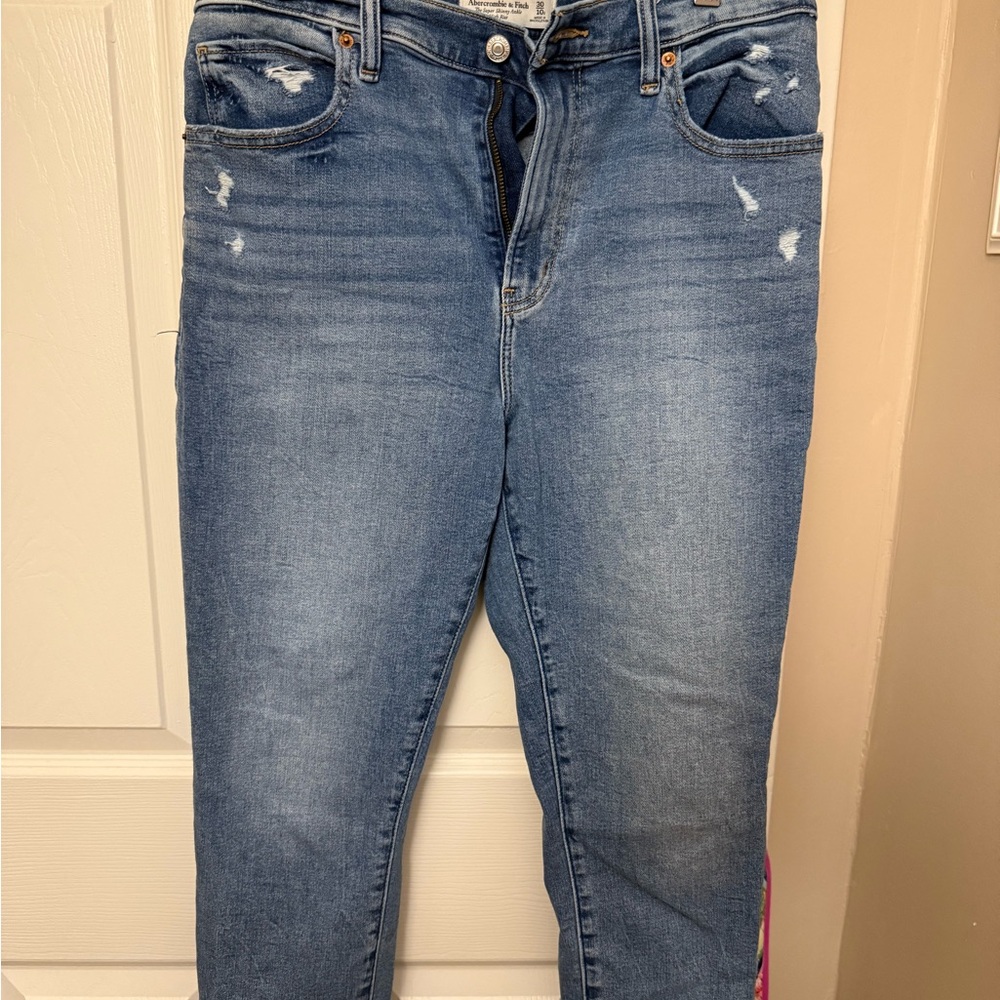 Abercrombie & Fitch Distressed Blue Straight Leg Jeans